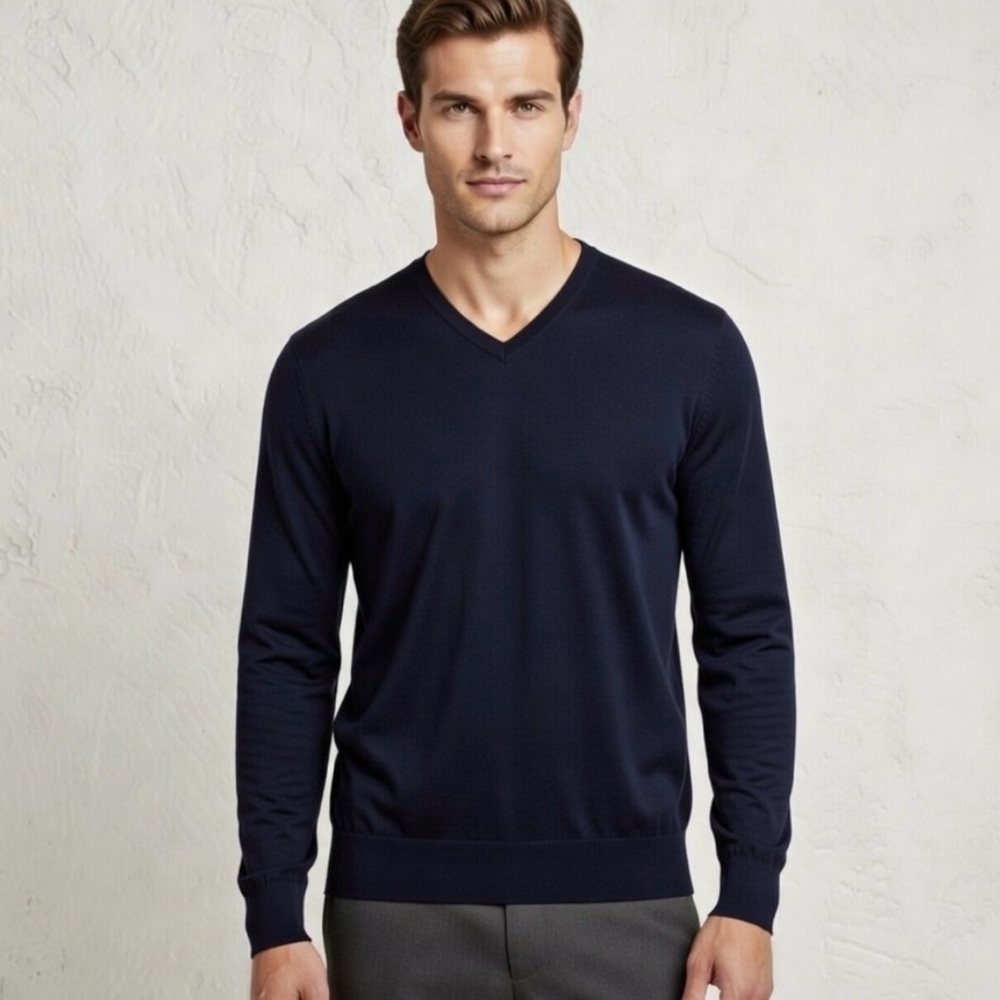 Brooks Brothers 346 Extra Fine Merino Wool V-Neck Sweater Navy